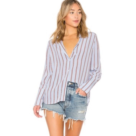 Frame Denim Blue And Brown Stripe Button-Down Shirt
